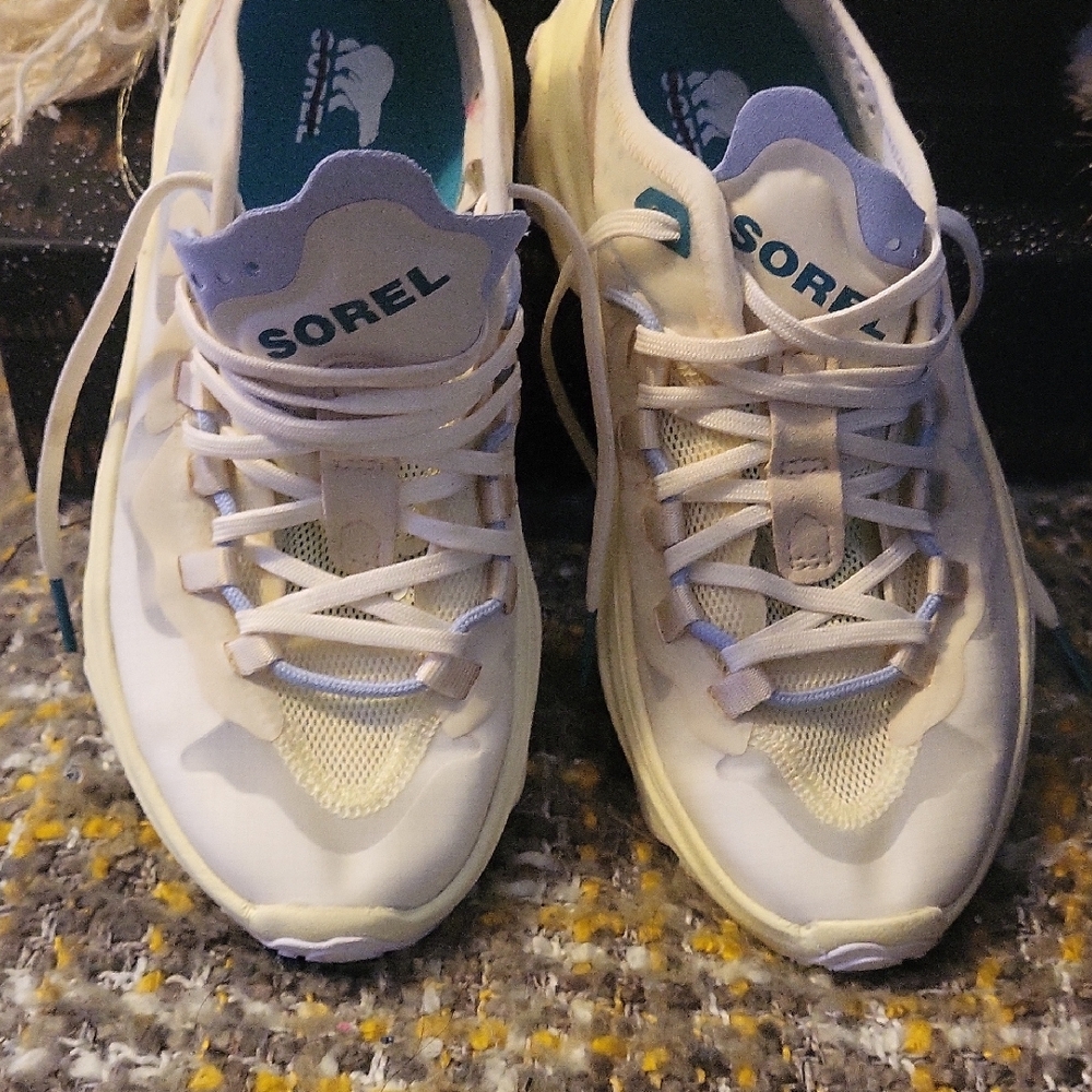 Sorel Women's Ivory White and Light Blue Sneakers